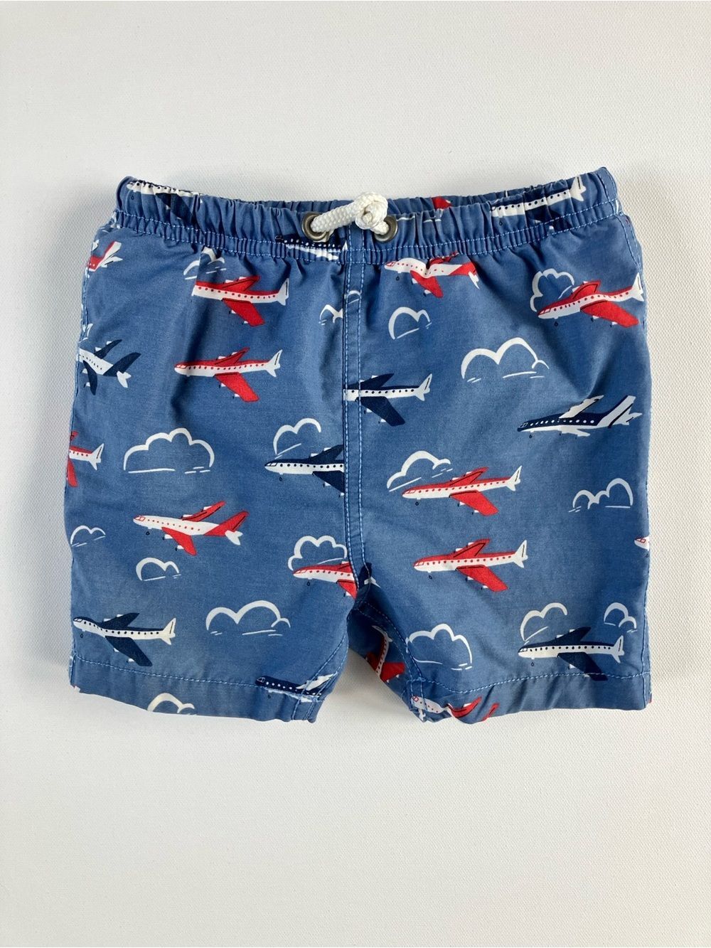 Baby Boden Swim Trunks Shorts Blue Airplane and Cloud Print
